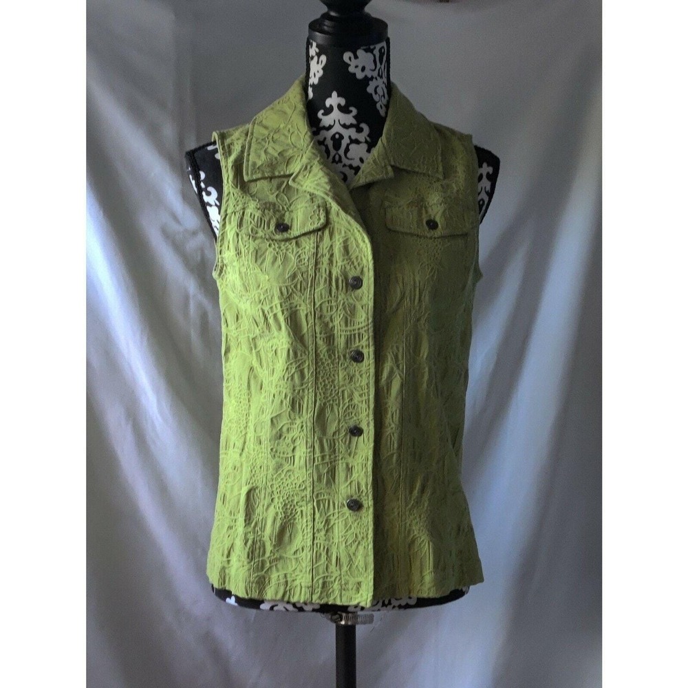 Additions By Chico's Vest Lace Up Button Front Collared Green Womens Size‎ 0